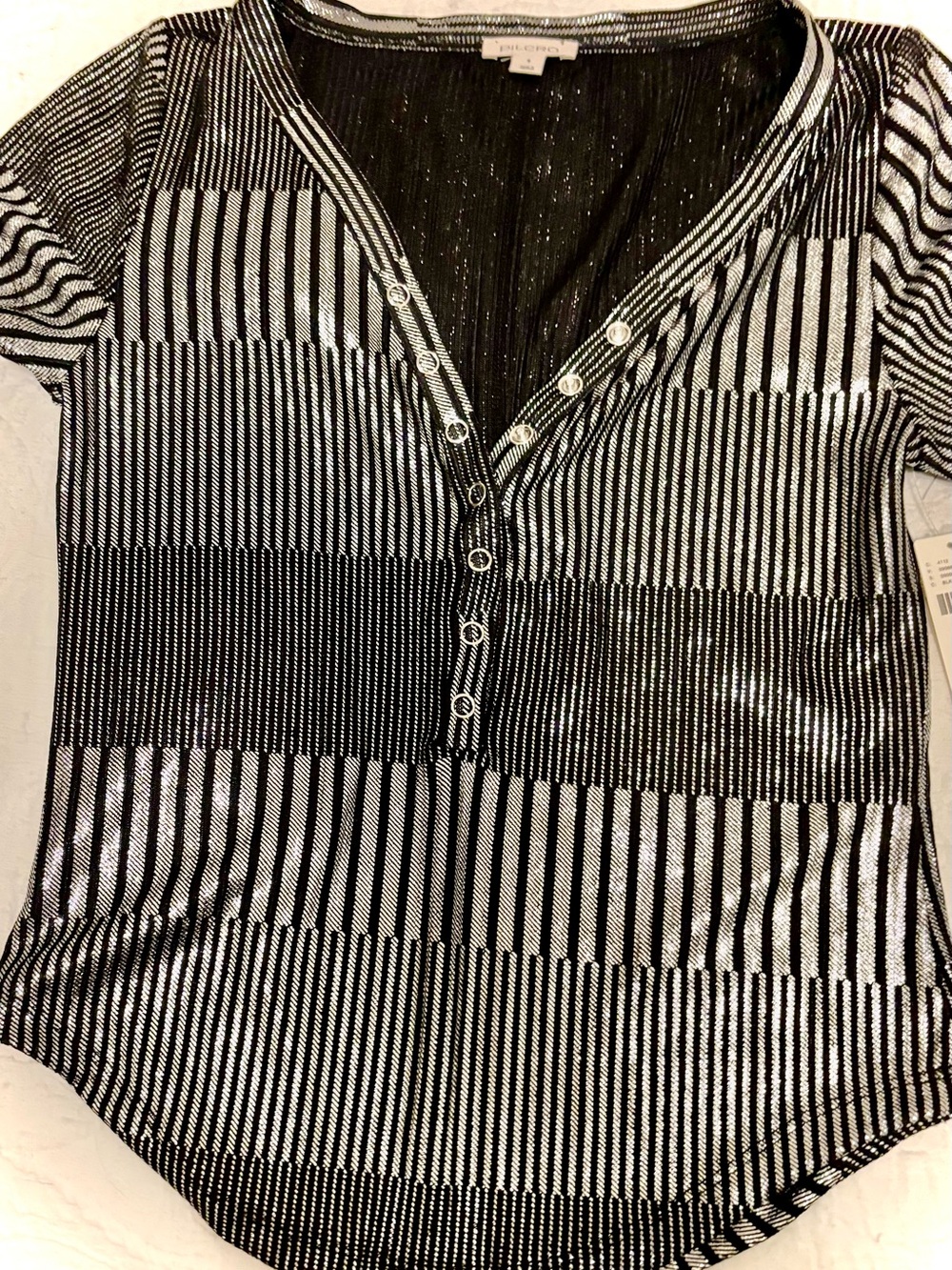 Pilcro Metallic Black Striped Button-Front Top- Anthropologie - Picture 5 of 6